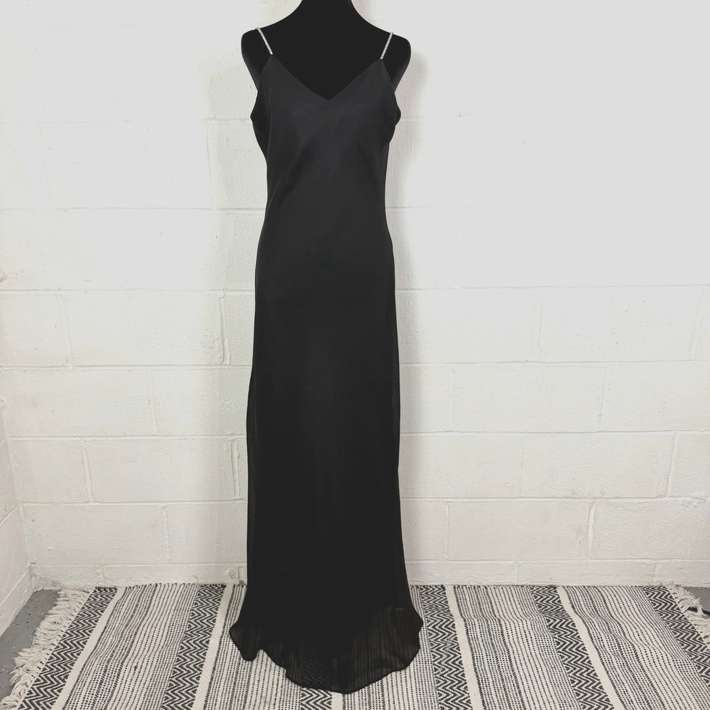 VTG Dave & Johnny Evening Dress 90s Chiffon Rhinestones‎ Dark Fairy Glam Prom S